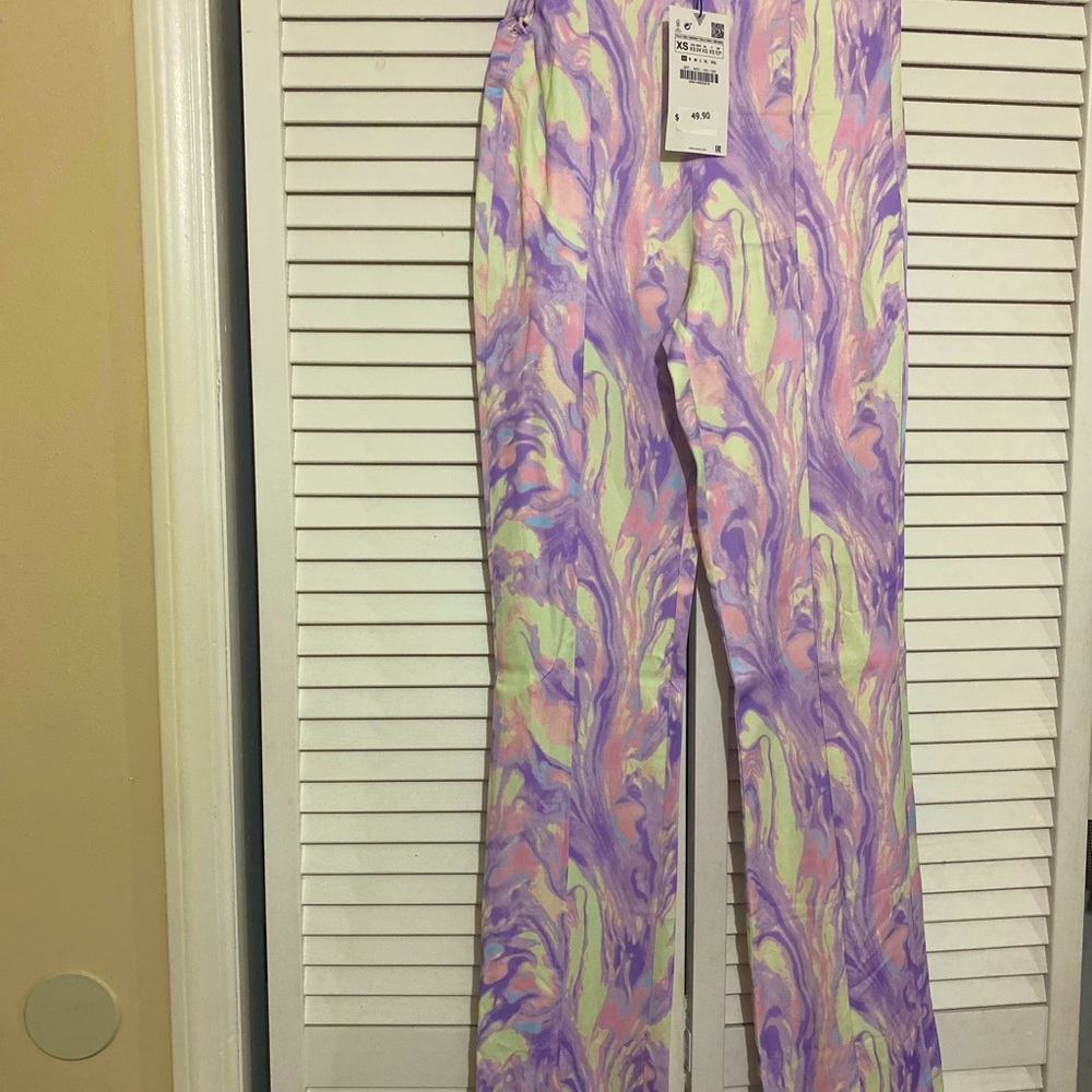 Zara marble print flare pants with side splits